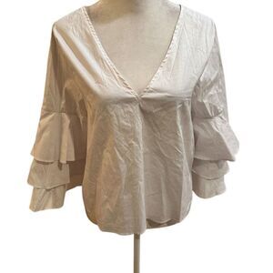 Zara Basic Women's White Ruffle Sleeve Cropped Blouse Size S
